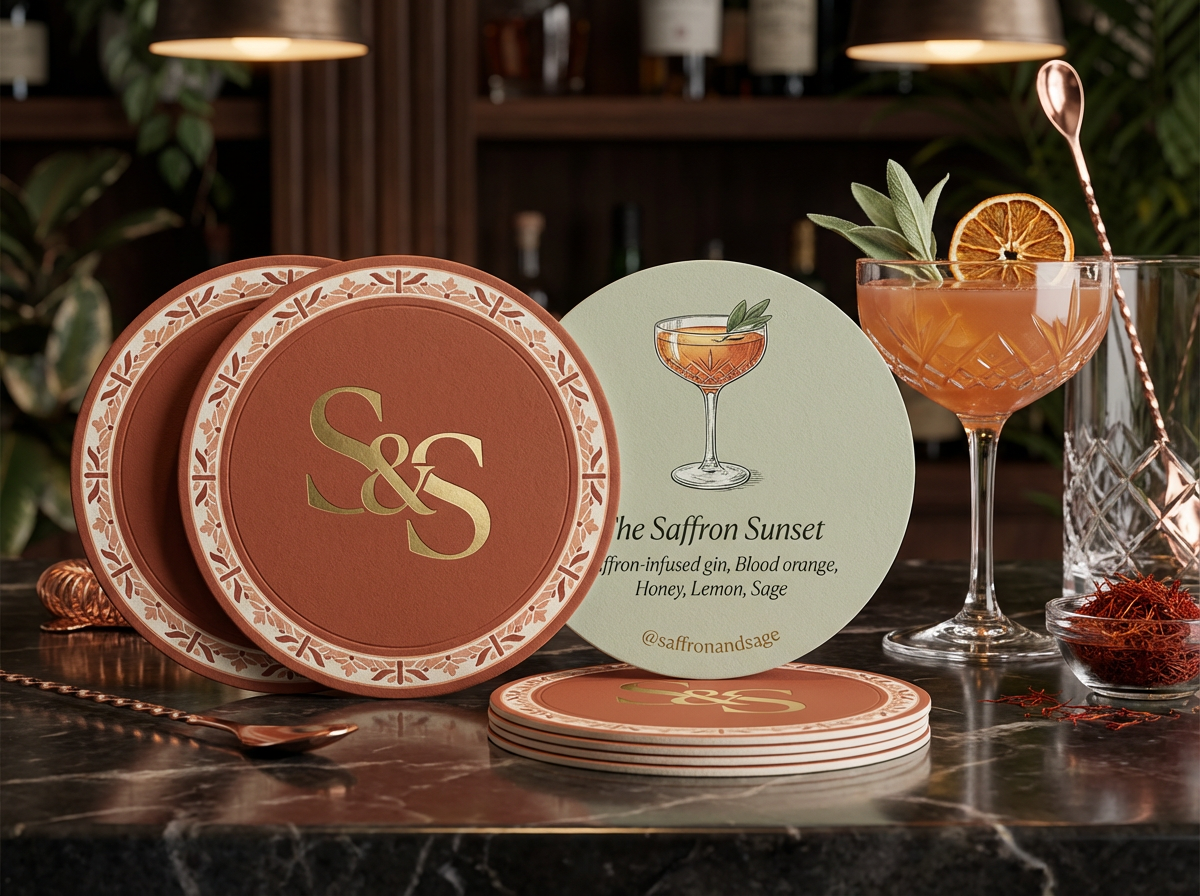 Full table setting showing placemat, napkin, menu, table number