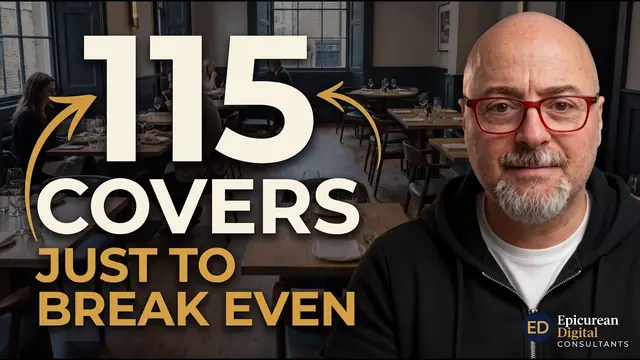 Ali Solak in an empty restaurant, beside the words 115 covers just to break even