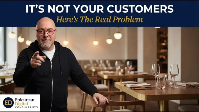 Ali Solak pointing at the camera in a restaurant, under the words It's not your customers, here's the real problem