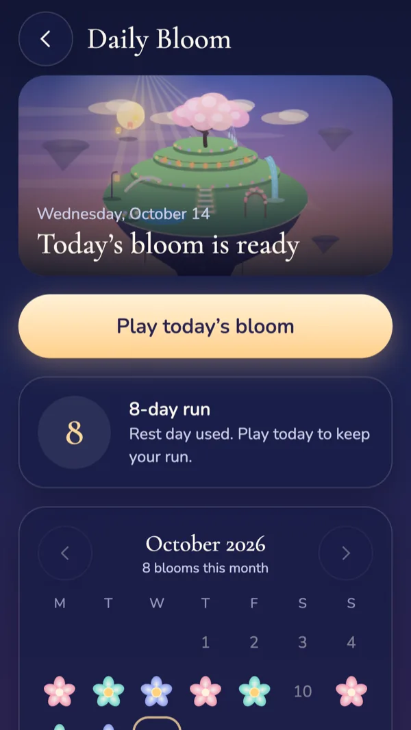 Daily Bloom: today's bloom is ready, an 8-day run, and the October calendar of blooms