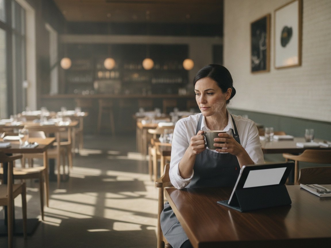 Restaurant manager reviewing guest feedback after service