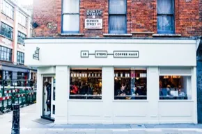 39 Steps Coffee Haus shopfront on Berwick Street, Soho, London