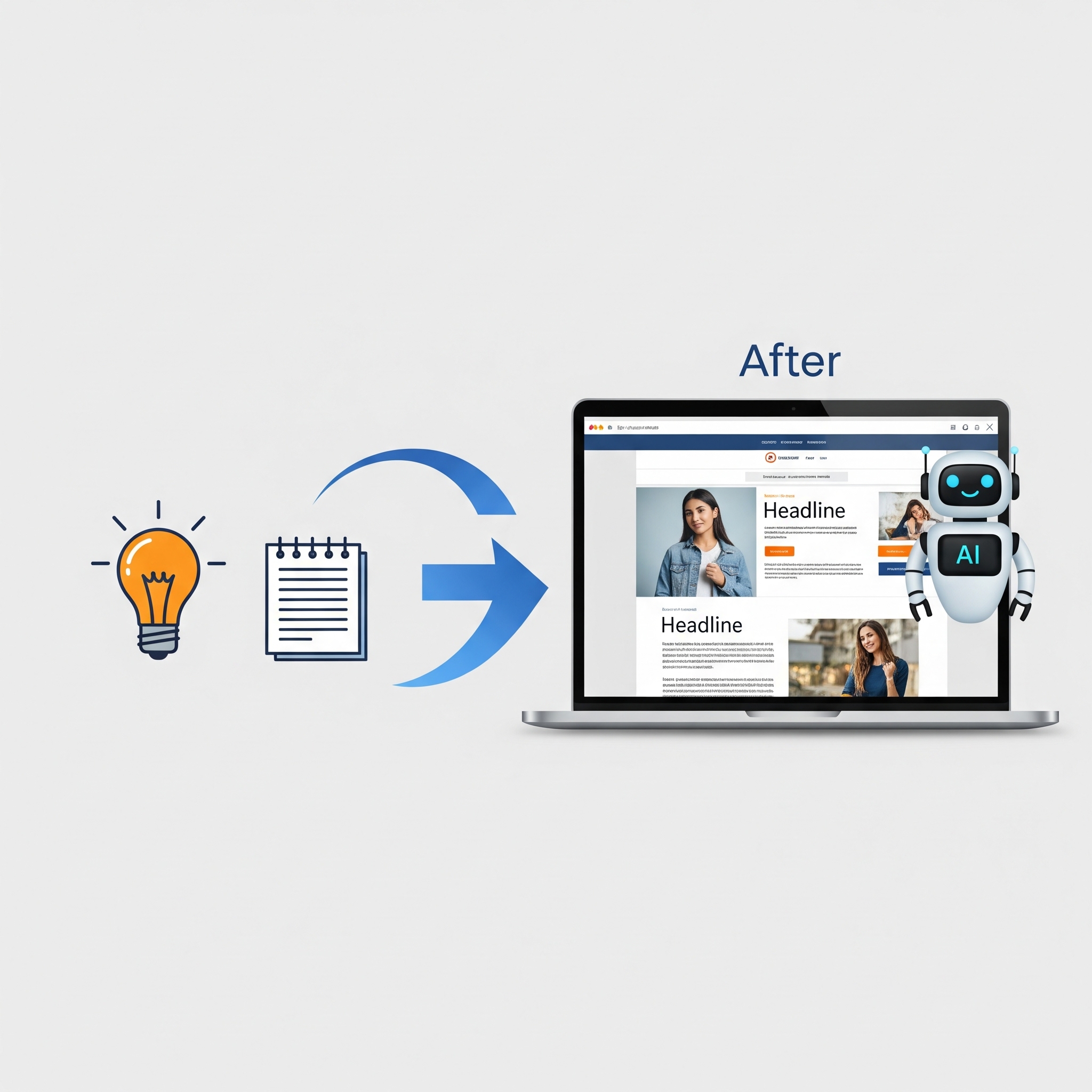 Infographic showing an idea being turned into a professional email newsletter by AI