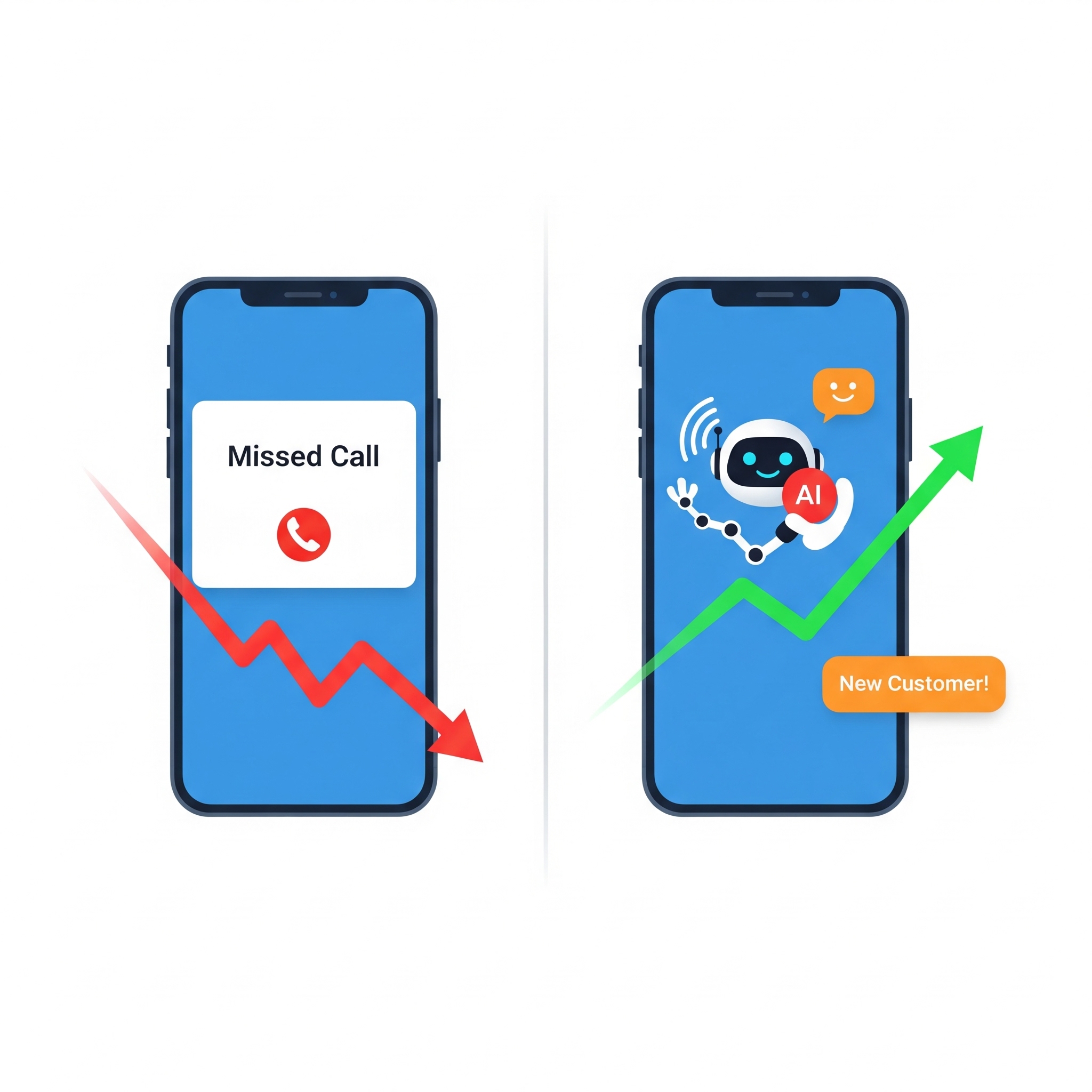 Infographic showing an AI turning a missed call into a new customer