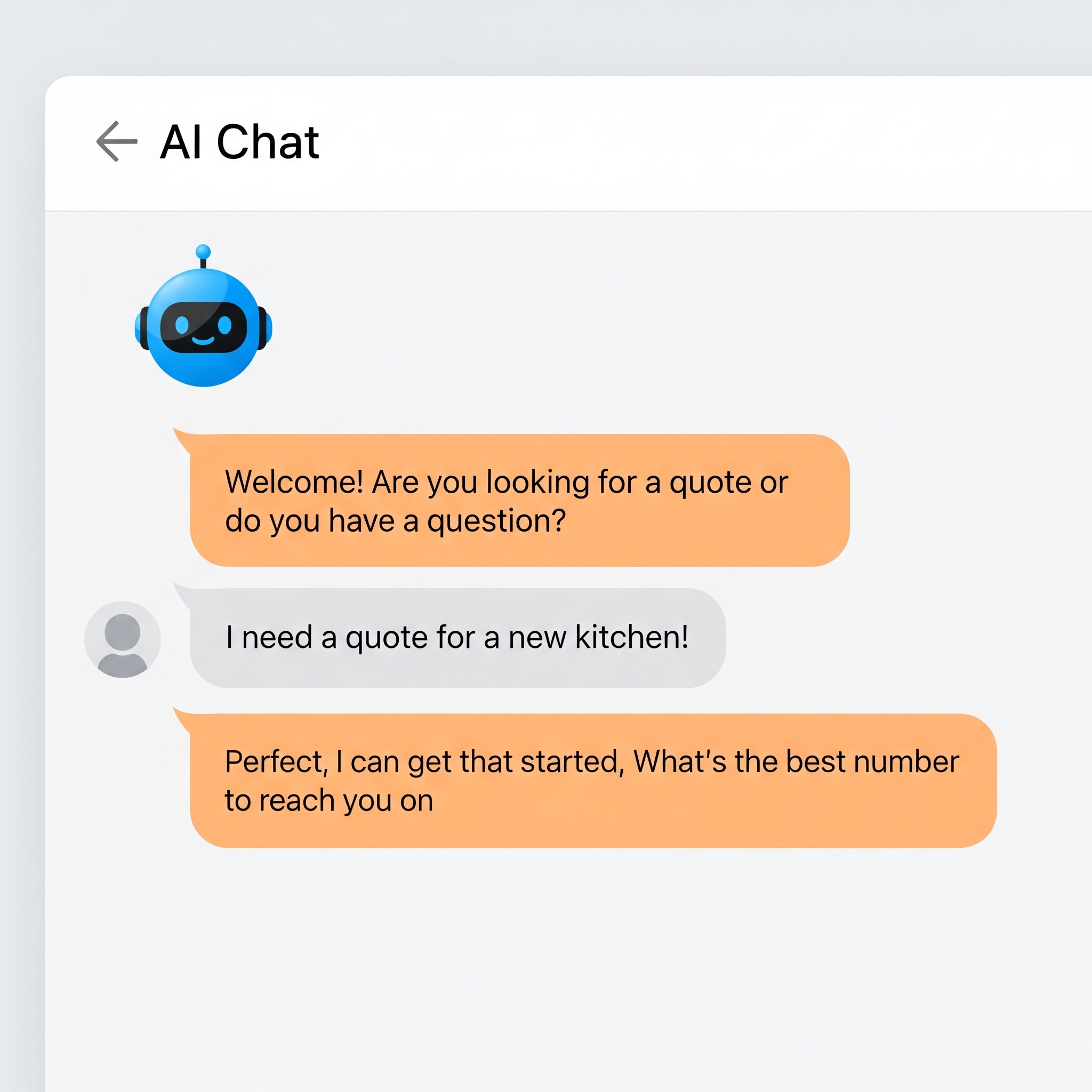 Example of an AI chatbot conversation on a website