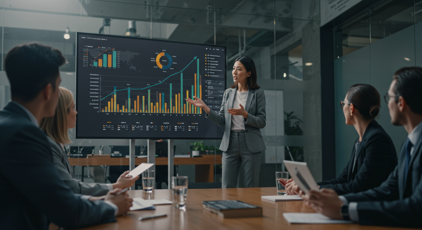 Restaurant owner presenting strong financial data for business valuation