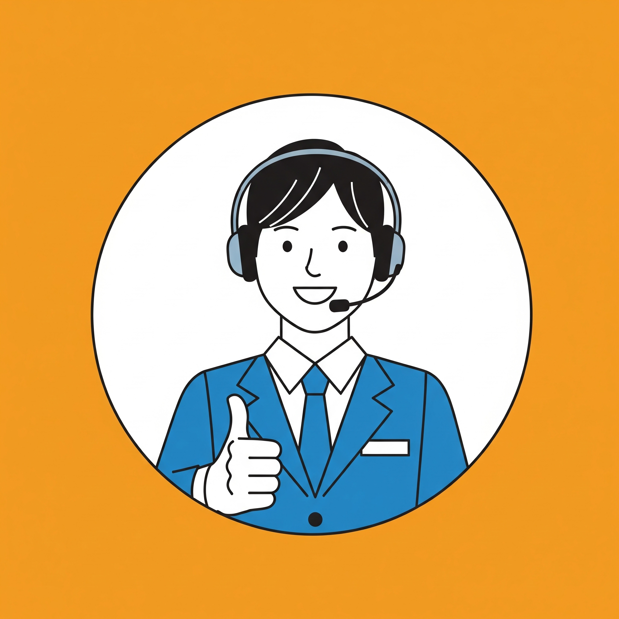 Illustration of a friendly human support agent giving a thumbs-up