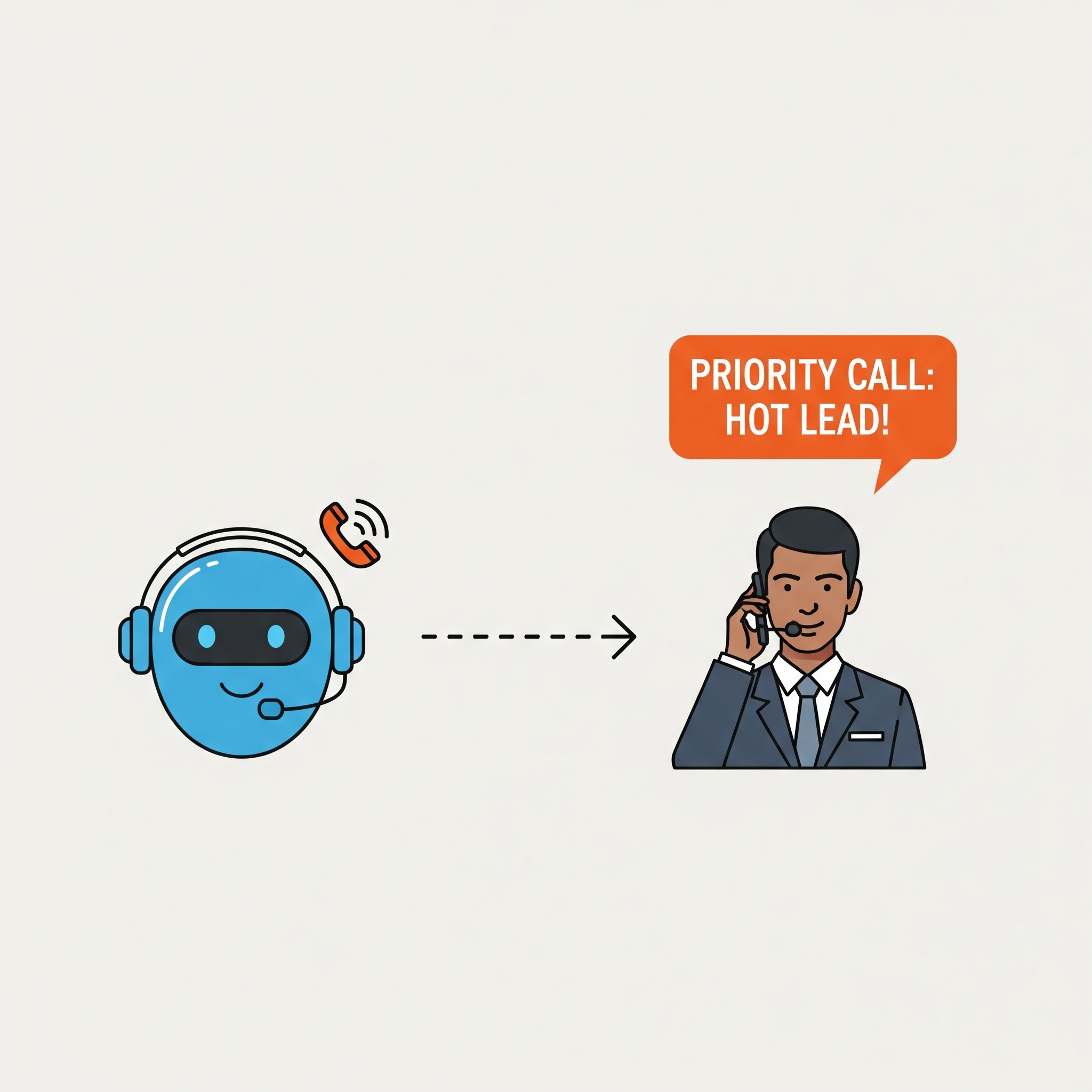 Diagram showing an AI transferring a priority call to a human