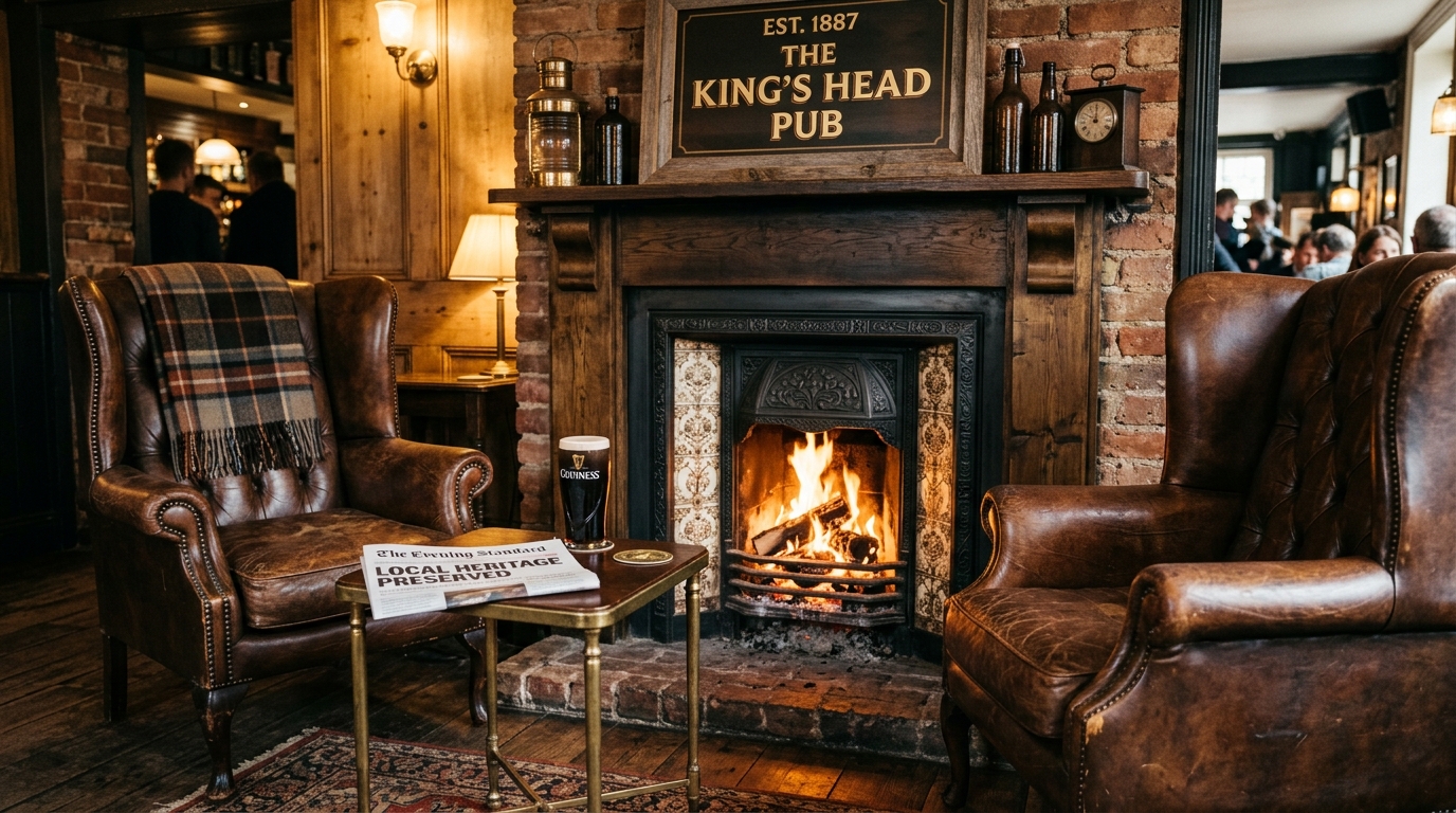 Feature fireplace with reclaimed timber mantle and branded details
