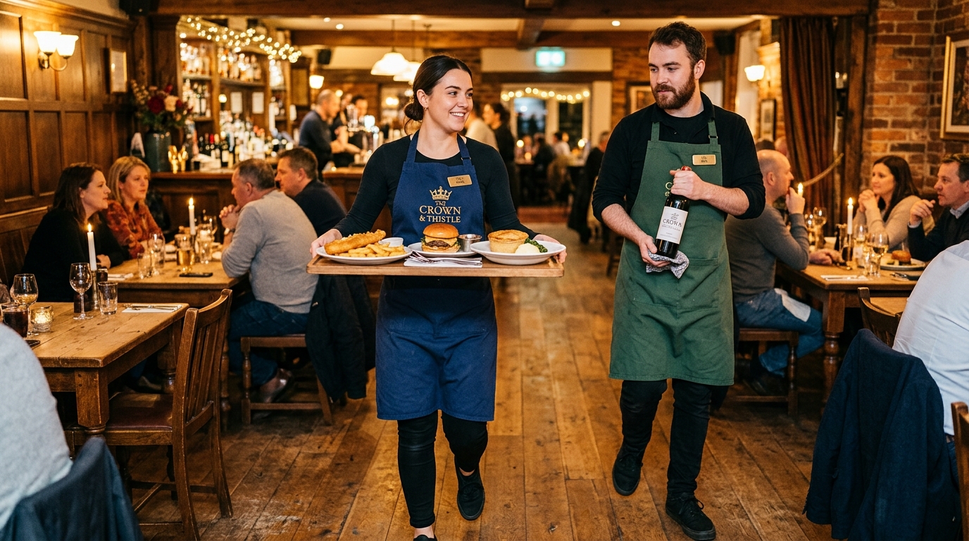 Floor staff uniform — smart-casual with embroidered logo
