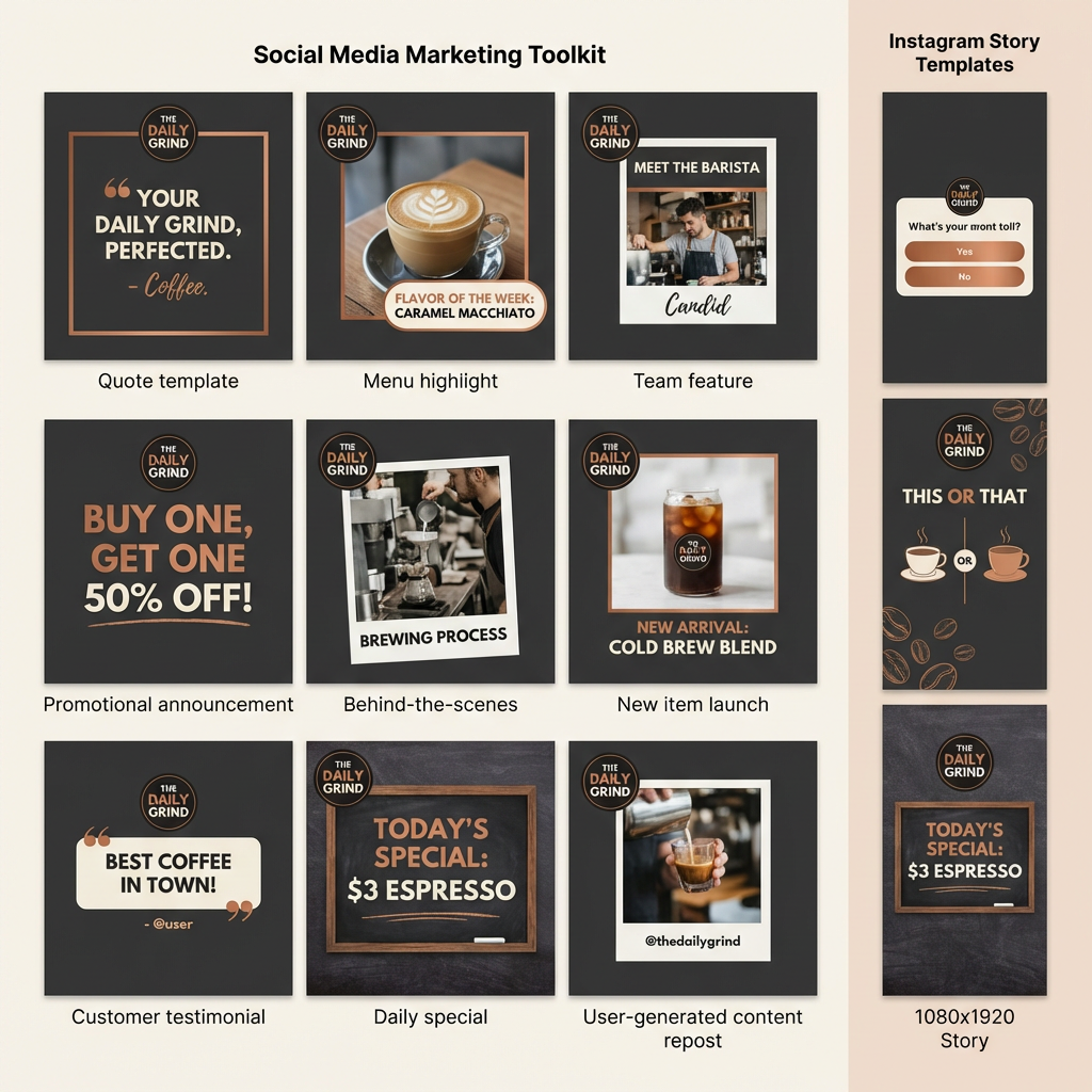 Collection of wayfinding signs: Order Here, Pick Up Here, restrooms