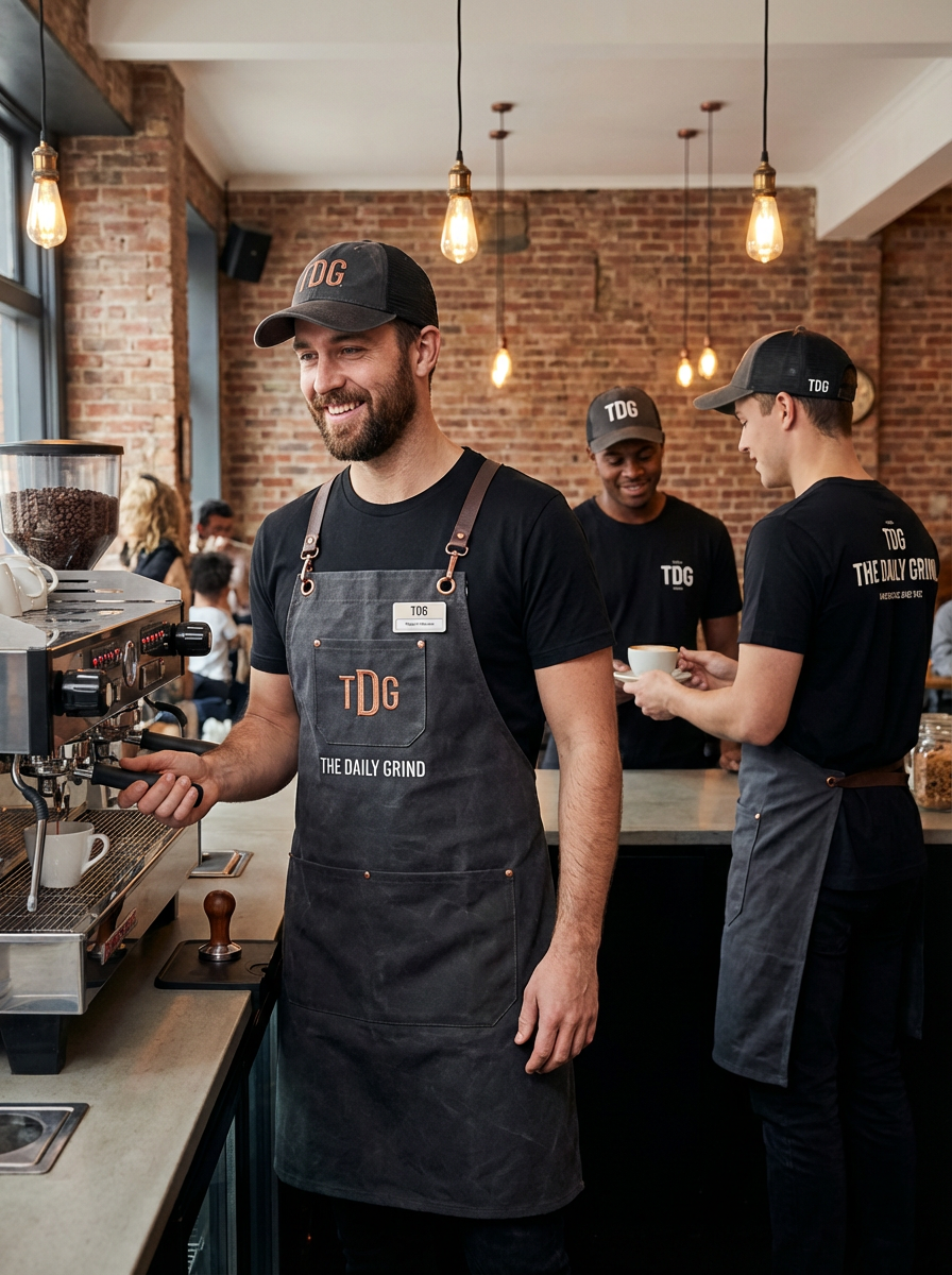 Digital menu board on TV screen behind counter