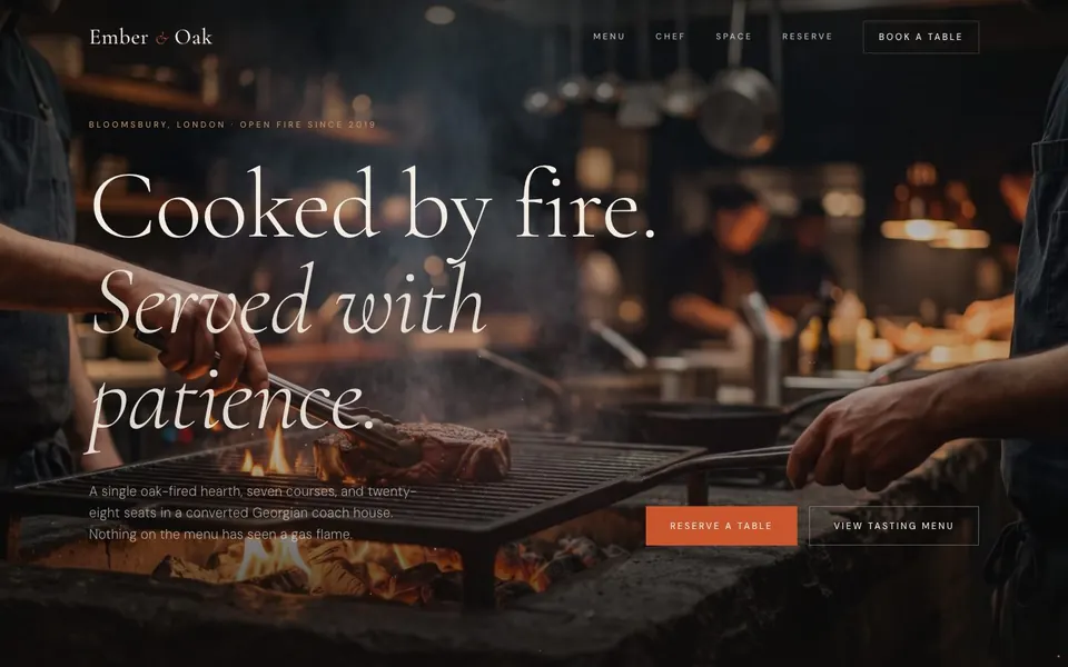 Ember & Oak concept website, homepage