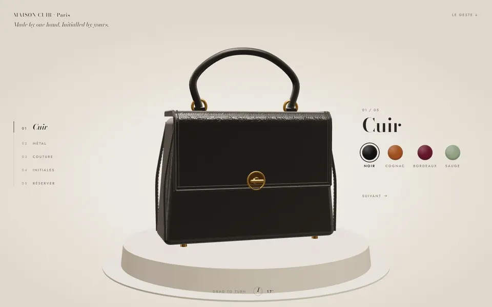 Maison Cuir concept website, homepage