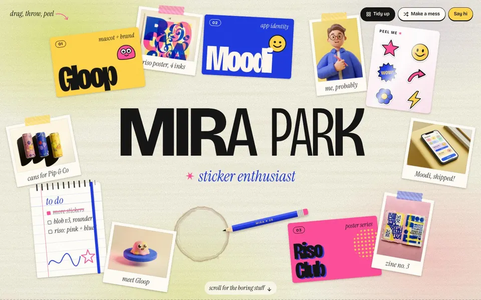 Mira Park concept website, homepage