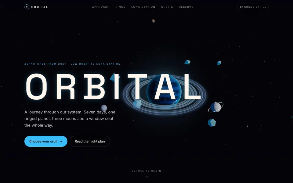 Orbital concept website, homepage