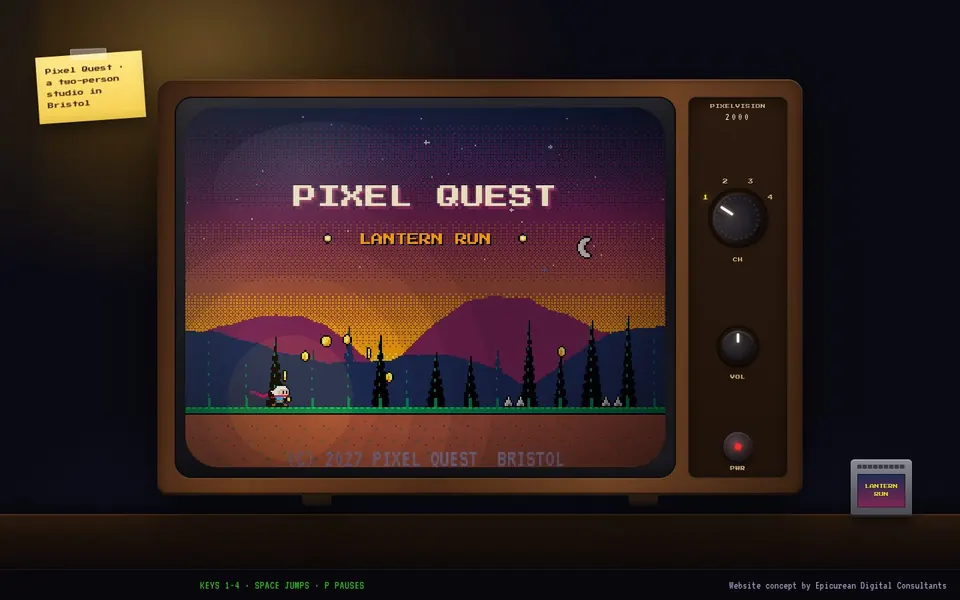 Pixel Quest concept website, homepage