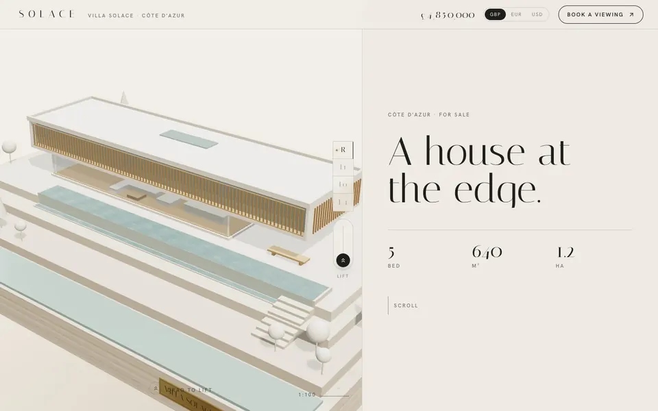 Solace Estates concept website, homepage